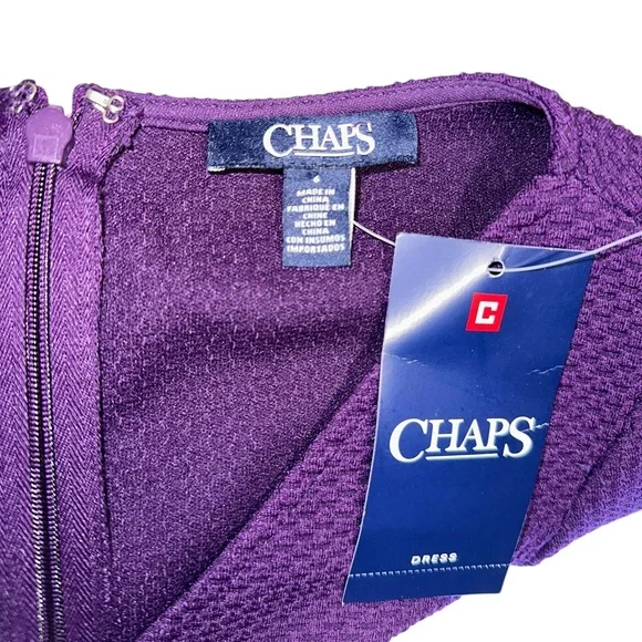 Chaps Women’s Purple Fit & Flare Textured 3/4 Sleeve V-Neck Party Dress Sz 6 NWT - Picture 3 of 11